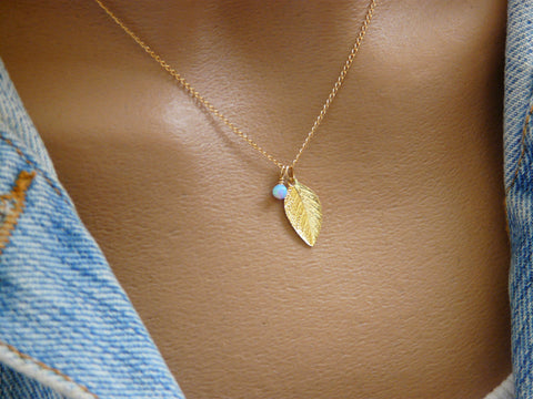 Gold fill leaf necklace - OpaLandJewelry