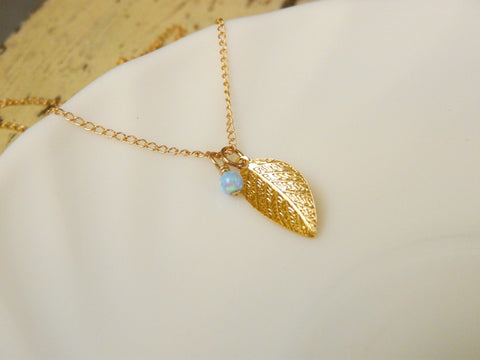 Gold fill leaf necklace - OpaLandJewelry