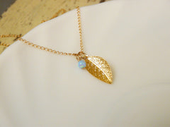 Gold fill leaf necklace - OpaLandJewelry