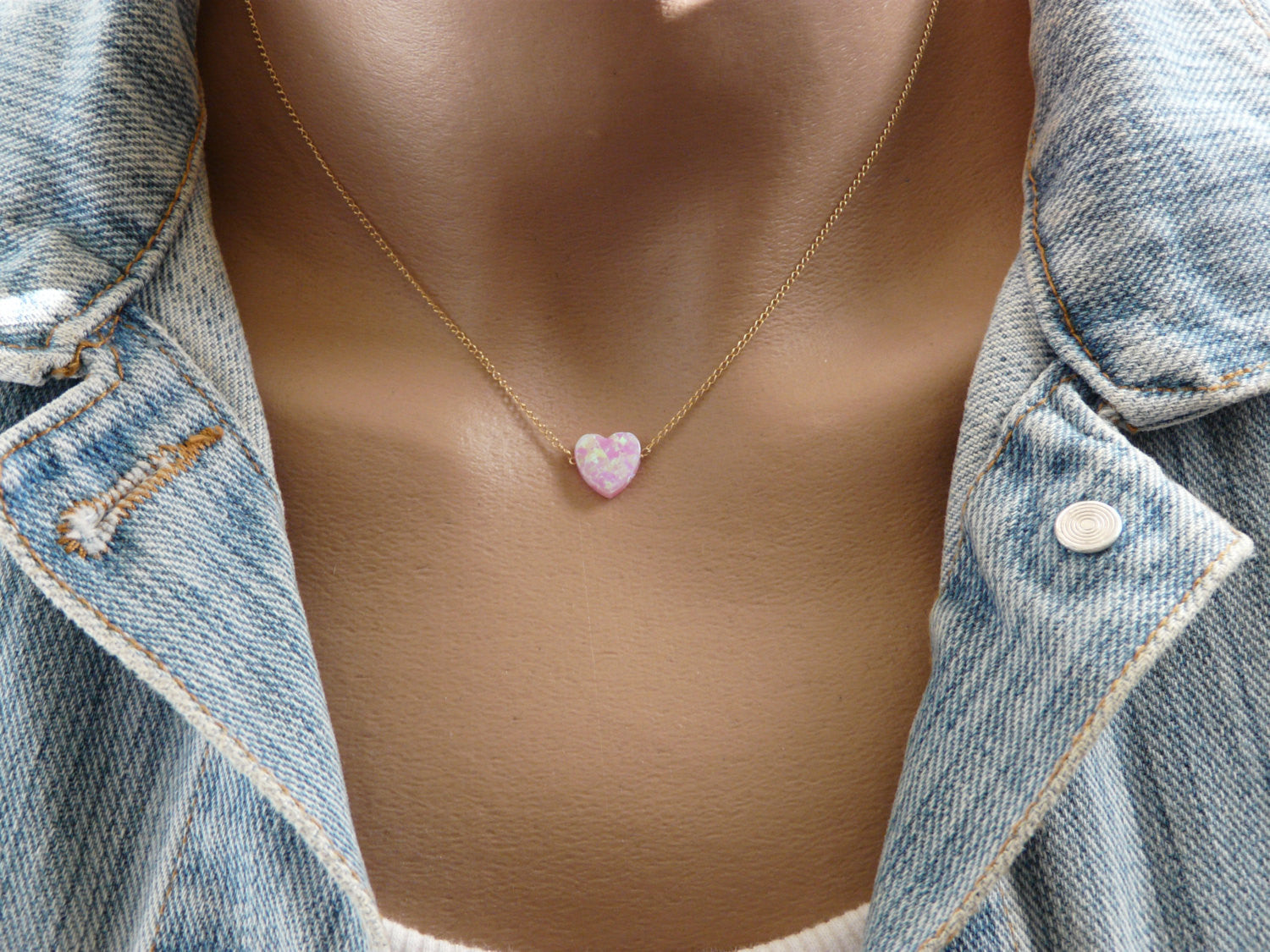Delicate Opal heart necklace - OpaLandJewelry