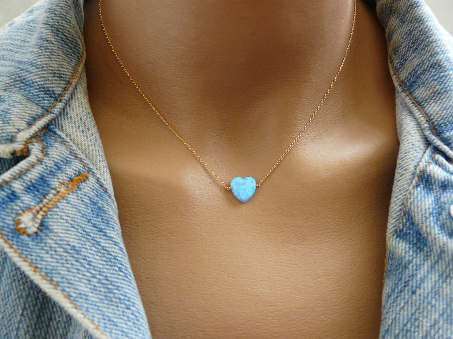 Delicate Opal heart necklace - OpaLandJewelry