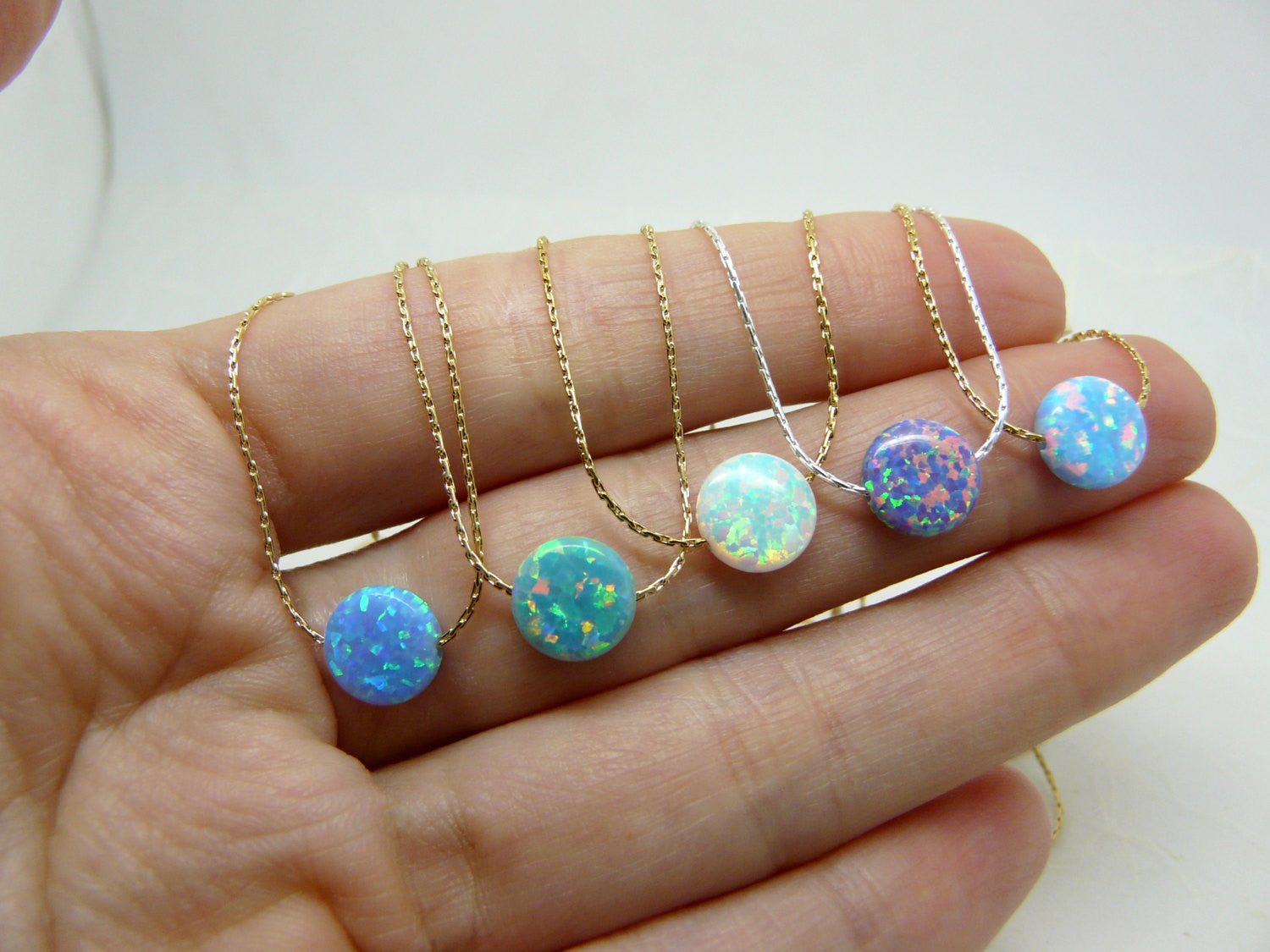 Tiny Opal coin necklace - OpaLandJewelry